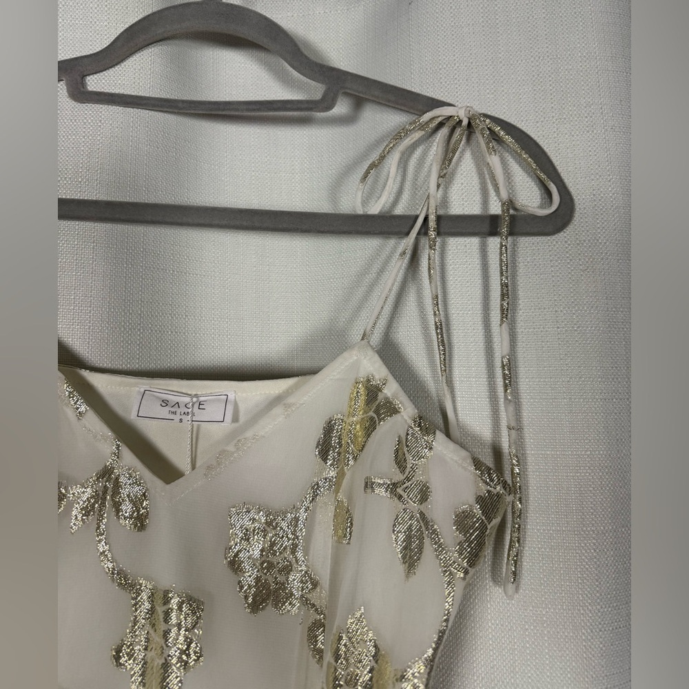 Sage The Label Afterglow Lurex Metallic Midi Dress in White Champagne Small - Picture 12 of 15